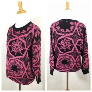 1980s Pink and Black Sweater with Snowflake, Star